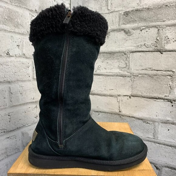 Ugg Black Suede Sherpa Lined Mid Calf Boots - Picture 3 of 12